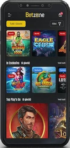 Catalogo slot Betzone sul telefono