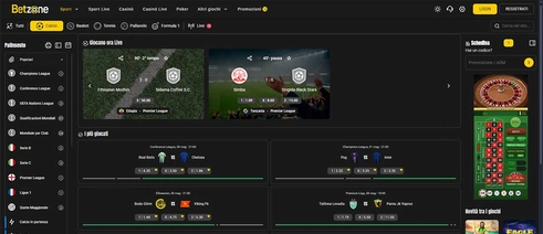Palinsesto sportivo Betzone su desktop